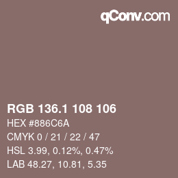 Color code: RGB 136.1 108 106 | qconv.com