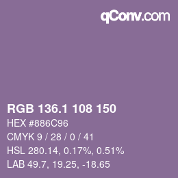 カラーコード: RGB 136.1 108 150 | qconv.com