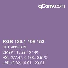 カラーコード: RGB 136.1 108 153 | qconv.com