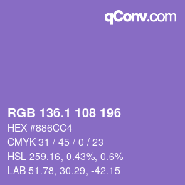 カラーコード: RGB 136.1 108 196 | qconv.com