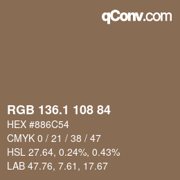 カラーコード: RGB 136.1 108 84 | qconv.com