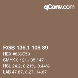 カラーコード: RGB 136.1 108 89 | qconv.com
