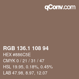 Color code: RGB 136.1 108 94 | qconv.com