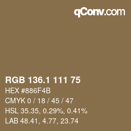 カラーコード: RGB 136.1 111 75 | qconv.com