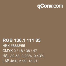 カラーコード: RGB 136.1 111 85 | qconv.com