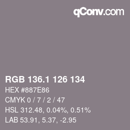カラーコード: RGB 136.1 126 134 | qconv.com