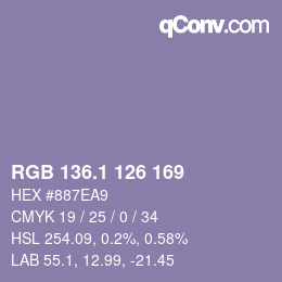 カラーコード: RGB 136.1 126 169 | qconv.com