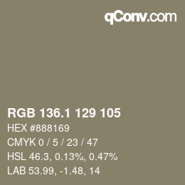 カラーコード: RGB 136.1 129 105 | qconv.com