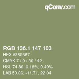 カラーコード: RGB 136.1 147 103 | qconv.com