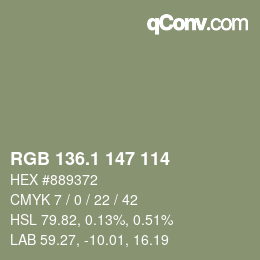 カラーコード: RGB 136.1 147 114 | qconv.com