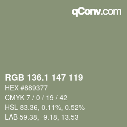 Color code: RGB 136.1 147 119 | qconv.com