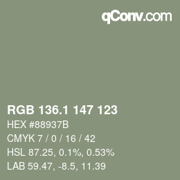 カラーコード: RGB 136.1 147 123 | qconv.com