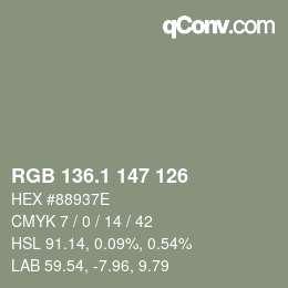 Color code: RGB 136.1 147 126 | qconv.com