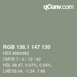 Color code: RGB 136.1 147 130 | qconv.com