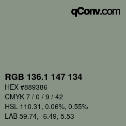 カラーコード: RGB 136.1 147 134 | qconv.com