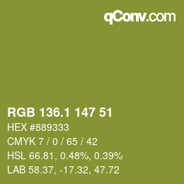 カラーコード: RGB 136.1 147 51 | qconv.com