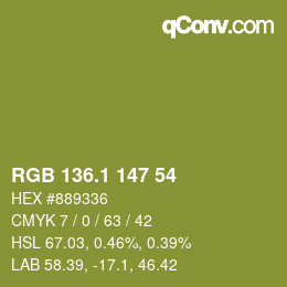 カラーコード: RGB 136.1 147 54 | qconv.com