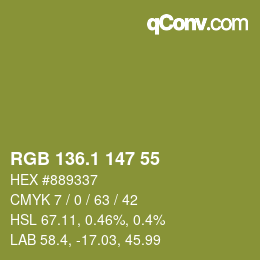 カラーコード: RGB 136.1 147 55 | qconv.com