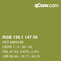 カラーコード: RGB 136.1 147 59 | qconv.com