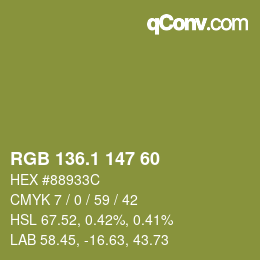 カラーコード: RGB 136.1 147 60 | qconv.com