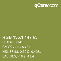 カラーコード: RGB 136.1 147 65 | qconv.com