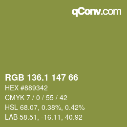 カラーコード: RGB 136.1 147 66 | qconv.com