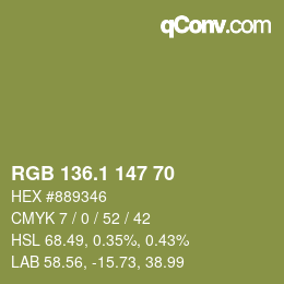 カラーコード: RGB 136.1 147 70 | qconv.com