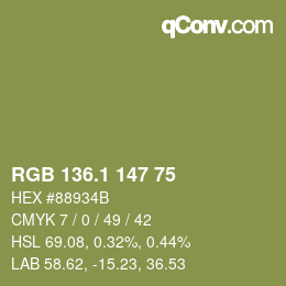 カラーコード: RGB 136.1 147 75 | qconv.com