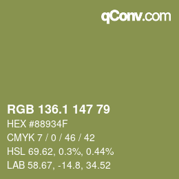 カラーコード: RGB 136.1 147 79 | qconv.com