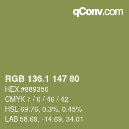 カラーコード: RGB 136.1 147 80 | qconv.com