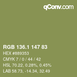 カラーコード: RGB 136.1 147 83 | qconv.com