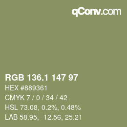 カラーコード: RGB 136.1 147 97 | qconv.com
