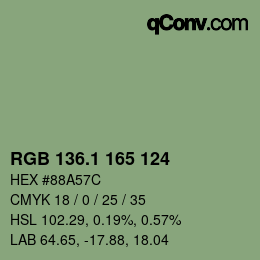 Color code: RGB 136.1 165 124 | qconv.com