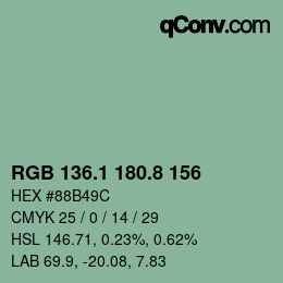 カラーコード: RGB 136.1 180.8 156 | qconv.com