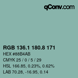 Color code: RGB 136.1 180.8 171 | qconv.com