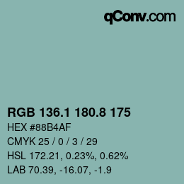 カラーコード: RGB 136.1 180.8 175 | qconv.com