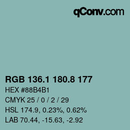 カラーコード: RGB 136.1 180.8 177 | qconv.com