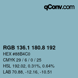 Farbcode: RGB 136.1 180.8 192 | qconv.com