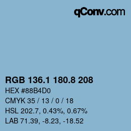 Farbcode: RGB 136.1 180.8 208 | qconv.com