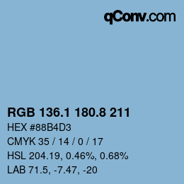 カラーコード: RGB 136.1 180.8 211 | qconv.com
