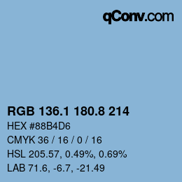 Color code: RGB 136.1 180.8 214 | qconv.com