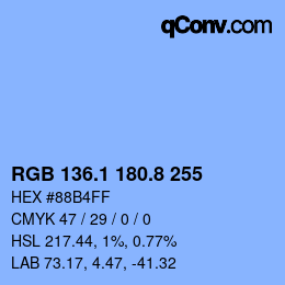 Color code: RGB 136.1 180.8 255 | qconv.com