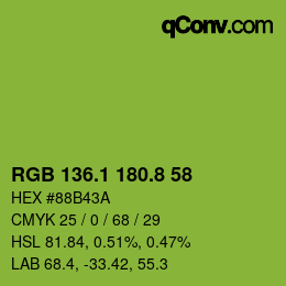 カラーコード: RGB 136.1 180.8 58 | qconv.com