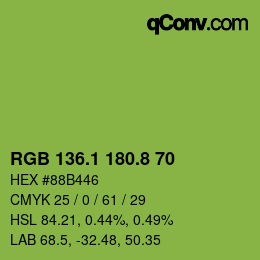 カラーコード: RGB 136.1 180.8 70 | qconv.com