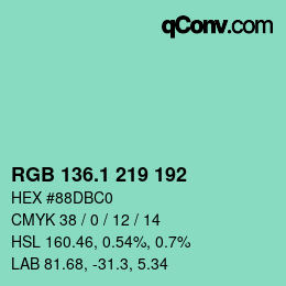 カラーコード: RGB 136.1 219 192 | qconv.com