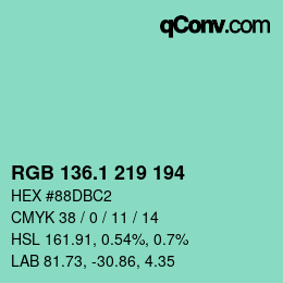 カラーコード: RGB 136.1 219 194 | qconv.com