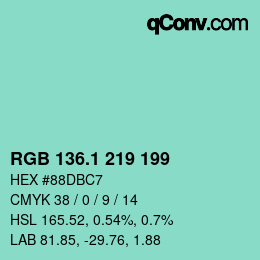 カラーコード: RGB 136.1 219 199 | qconv.com
