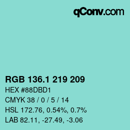カラーコード: RGB 136.1 219 209 | qconv.com