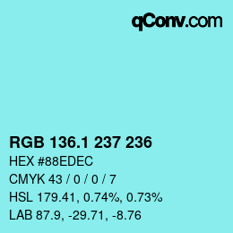 Color code: RGB 136.1 237 236 | qconv.com