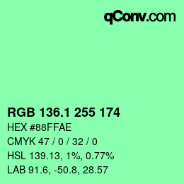 カラーコード: RGB 136.1 255 174 | qconv.com